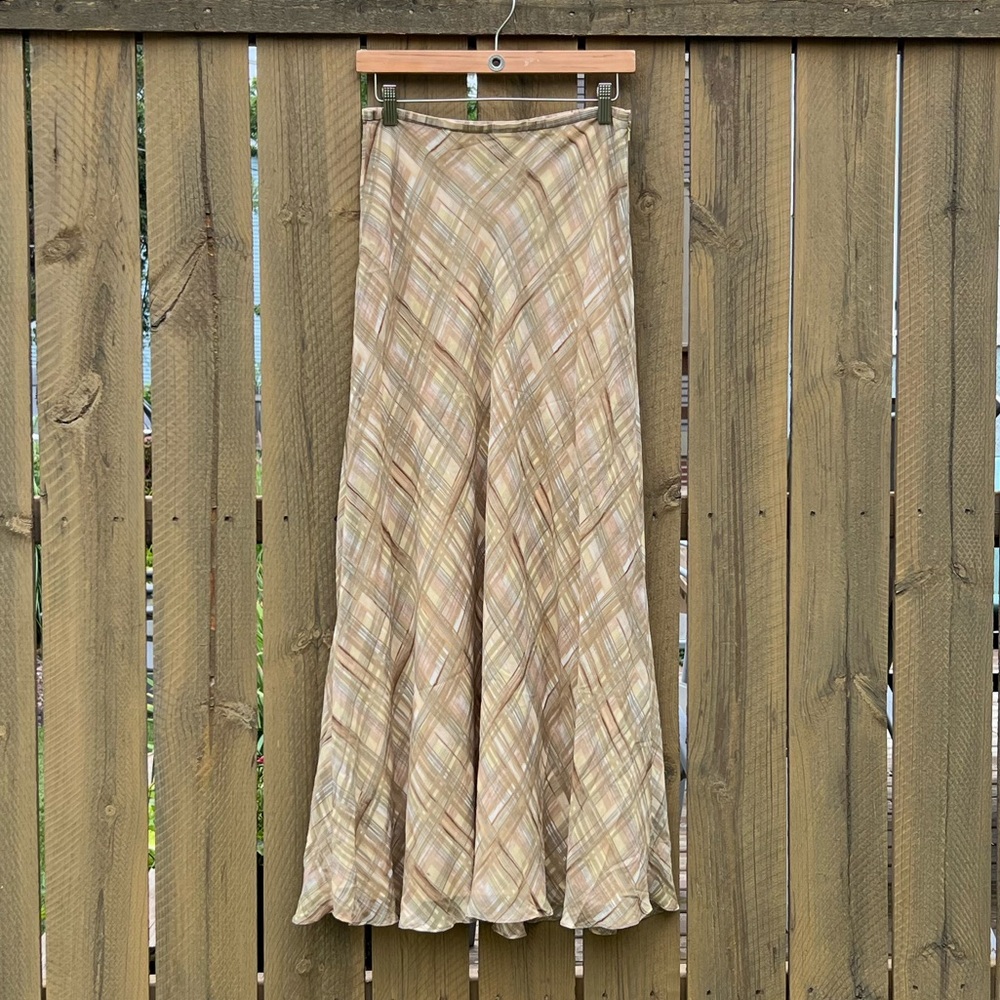 Banana Republic 100% Silk Lined Plaid Maxi Skirt Women’s Size 6